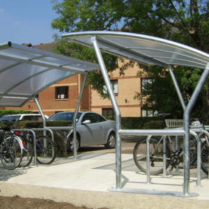 CENTAUR CS8 Single-Row Asymmetric Cycle Shelter - HD Galvanised Finish (Shelter / Stands) - Root Fix Stands - 8 Cycles