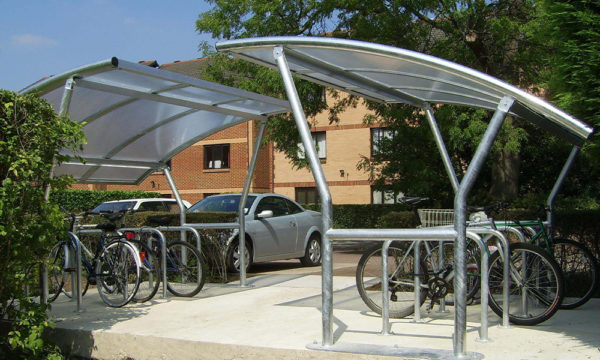 CENTAUR CS8 Single-Row Asymmetric Cycle Shelter - HD Galvanised Finish (Shelter / Stands) - Root Fix Stands - 8 Cycles