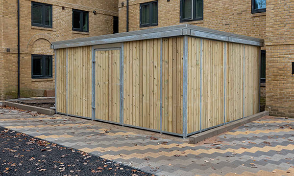 External storage building with timber cladding