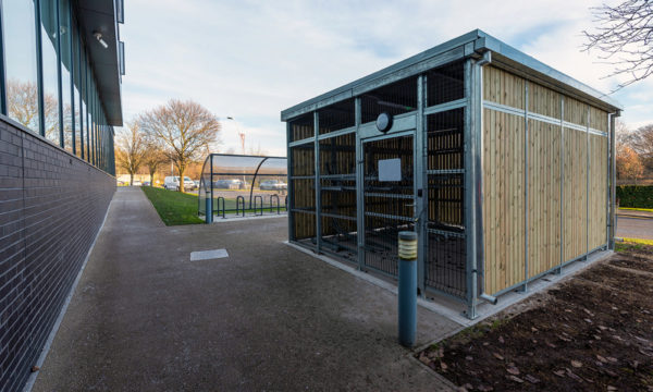 Bike parking cycle hub with two tier cycle racks -The University of Derby, Kedleston Road Campus