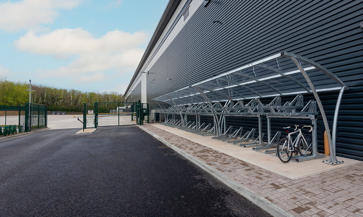 urbanspec Bike Shelters with T2 Gas-assisted Two-tier Bike Racks