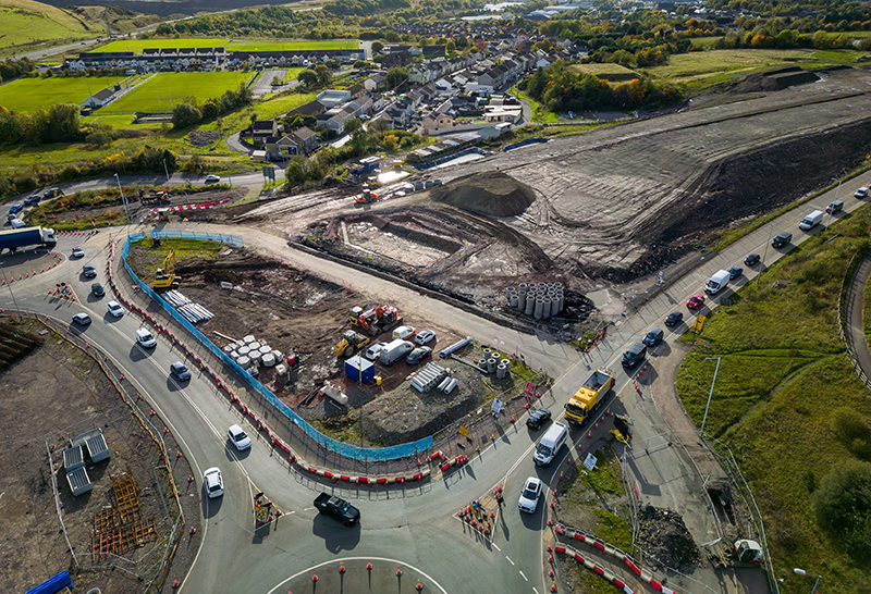 Ariel shot of a construction site in the UK countryside