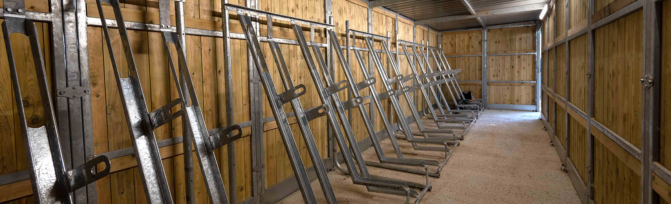 Semi-vertical bike racks in bike store